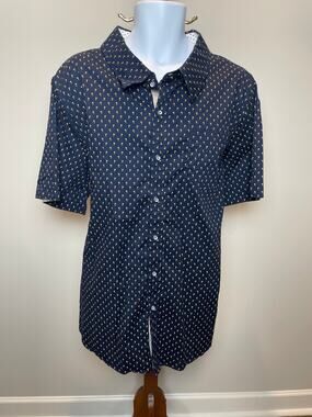 Craft + Flow Voyage Size 2XL Navy Palm Tree Print Button‑Up Shirt Short Sleeve